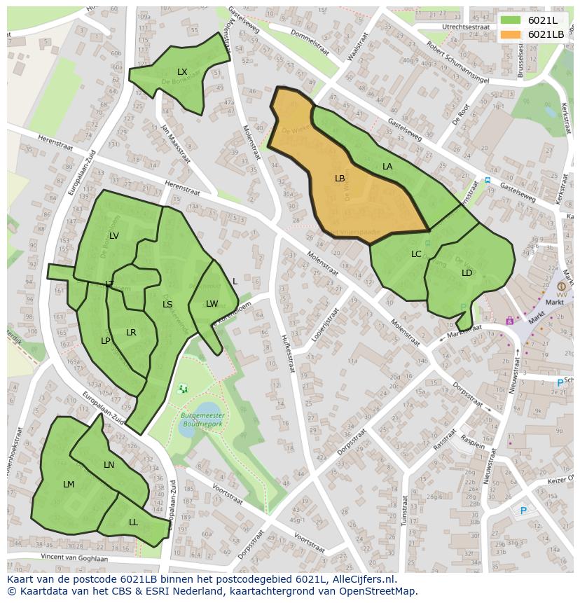 Afbeelding van het postcodegebied 6021 LB op de kaart.