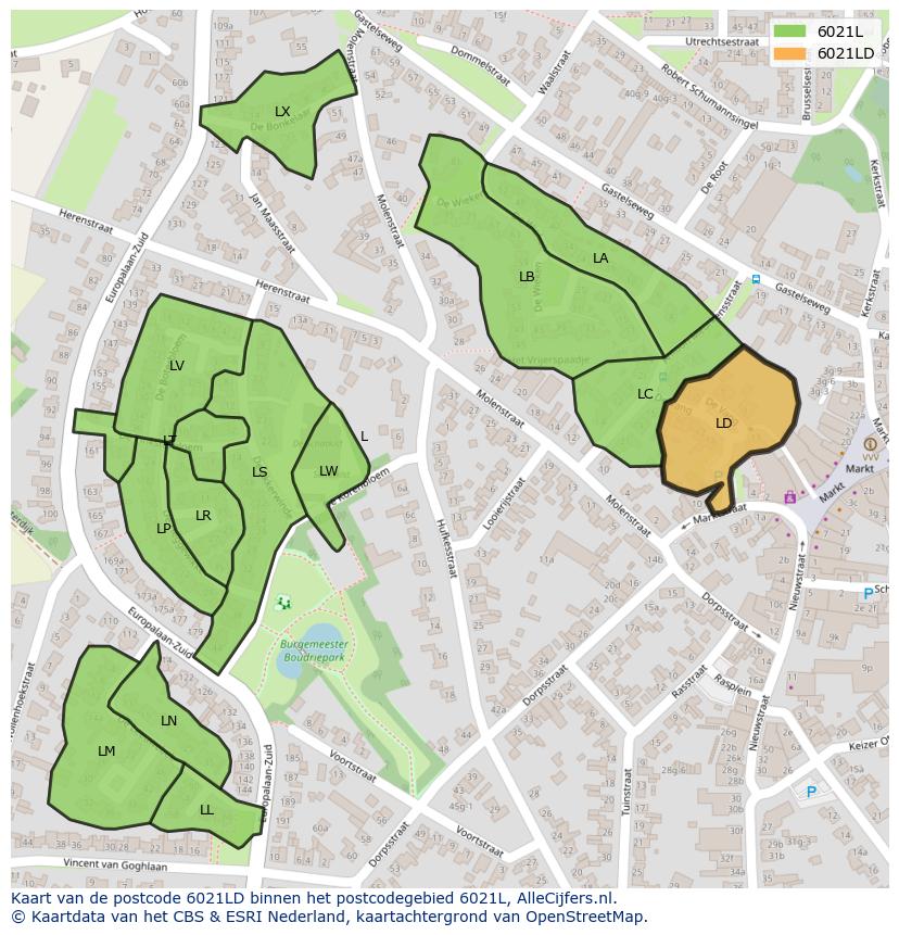 Afbeelding van het postcodegebied 6021 LD op de kaart.
