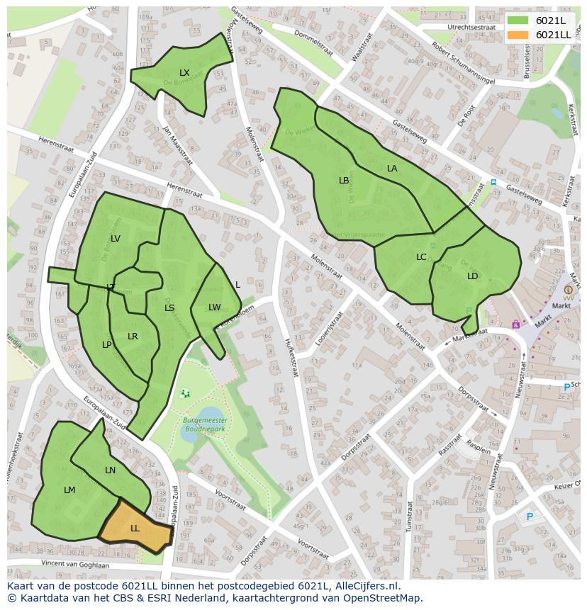 Afbeelding van het postcodegebied 6021 LL op de kaart.
