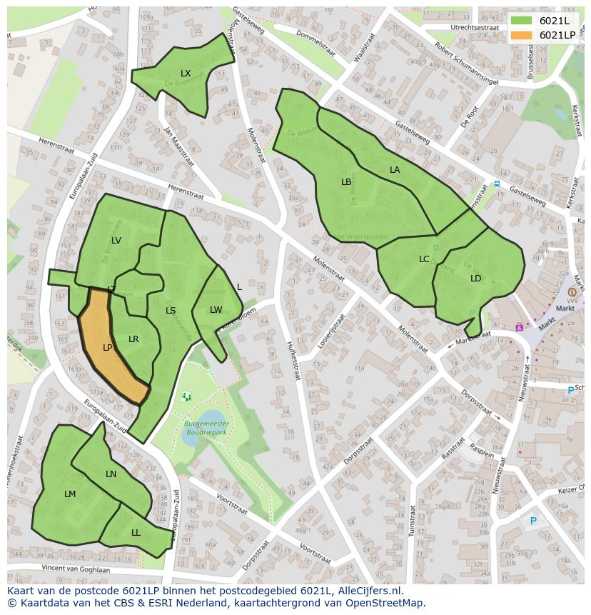 Afbeelding van het postcodegebied 6021 LP op de kaart.