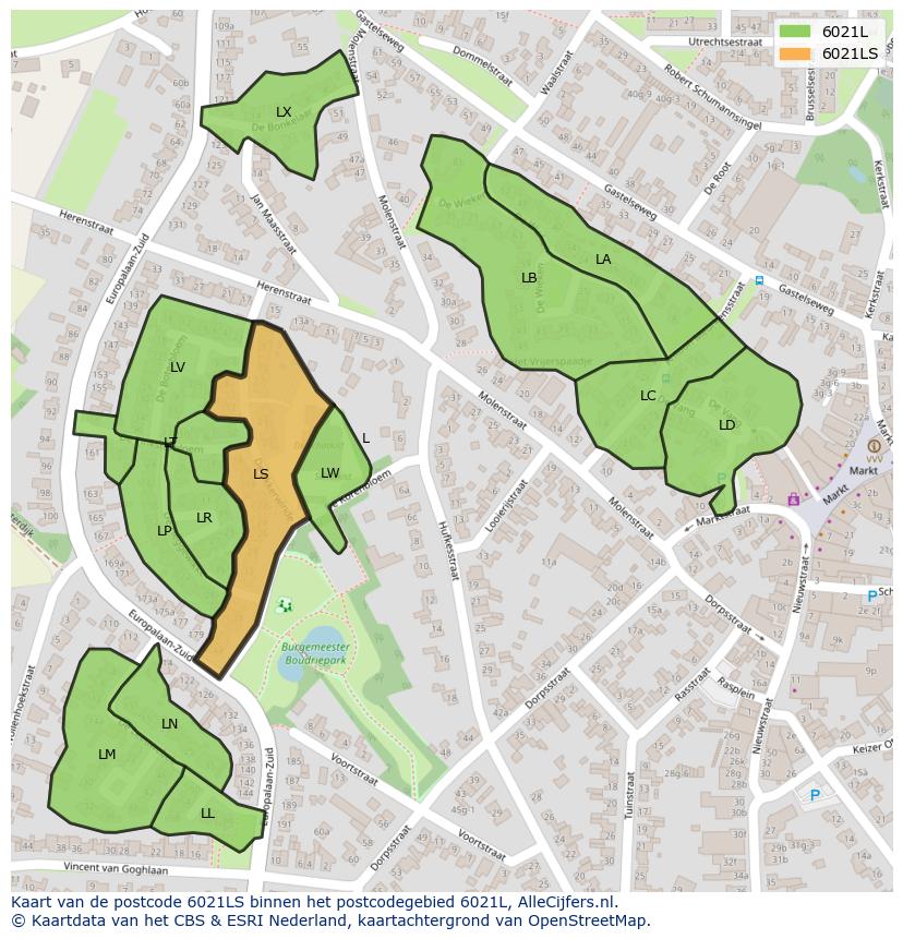 Afbeelding van het postcodegebied 6021 LS op de kaart.