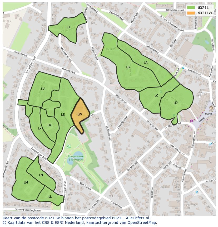 Afbeelding van het postcodegebied 6021 LW op de kaart.