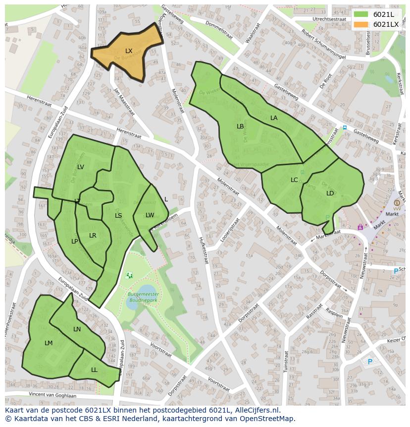 Afbeelding van het postcodegebied 6021 LX op de kaart.