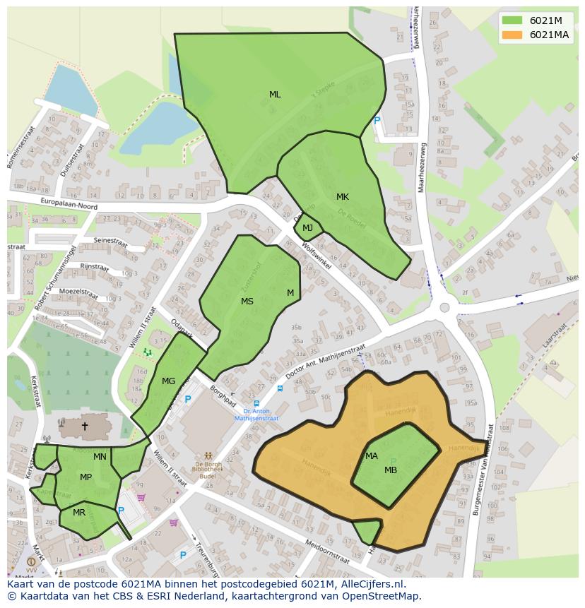 Afbeelding van het postcodegebied 6021 MA op de kaart.