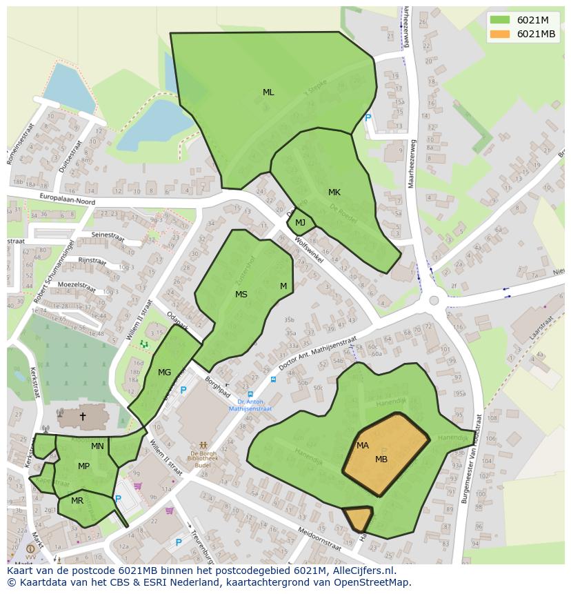 Afbeelding van het postcodegebied 6021 MB op de kaart.