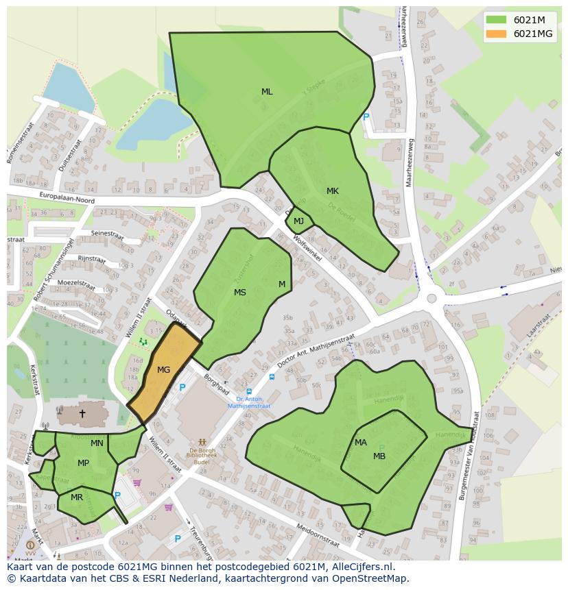 Afbeelding van het postcodegebied 6021 MG op de kaart.