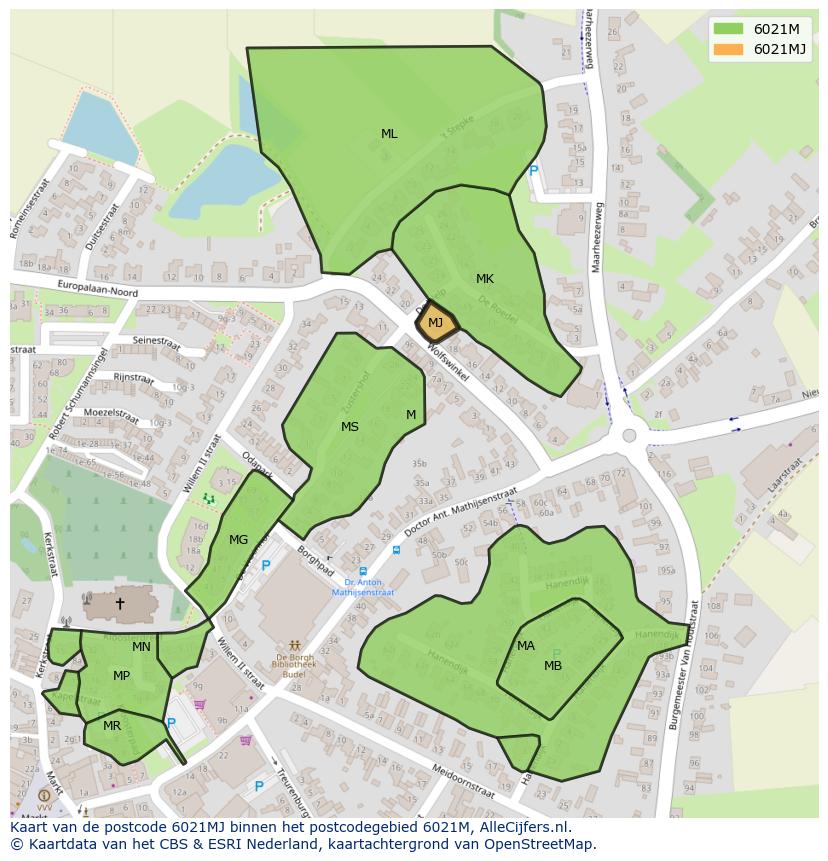 Afbeelding van het postcodegebied 6021 MJ op de kaart.
