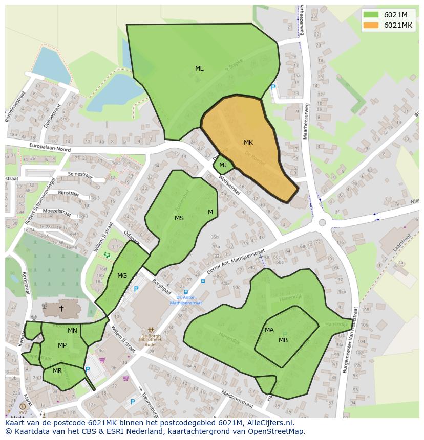 Afbeelding van het postcodegebied 6021 MK op de kaart.