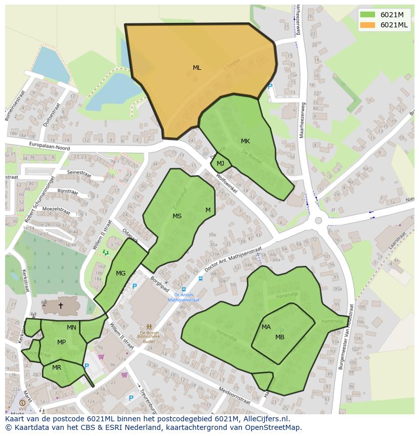 Afbeelding van het postcodegebied 6021 ML op de kaart.