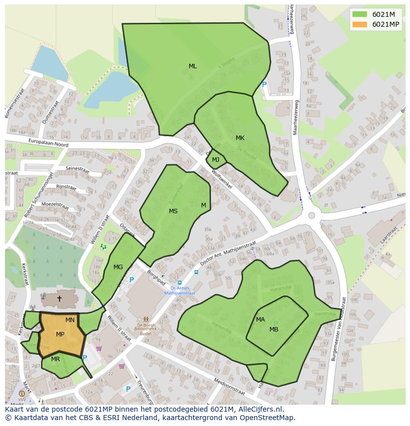 Afbeelding van het postcodegebied 6021 MP op de kaart.