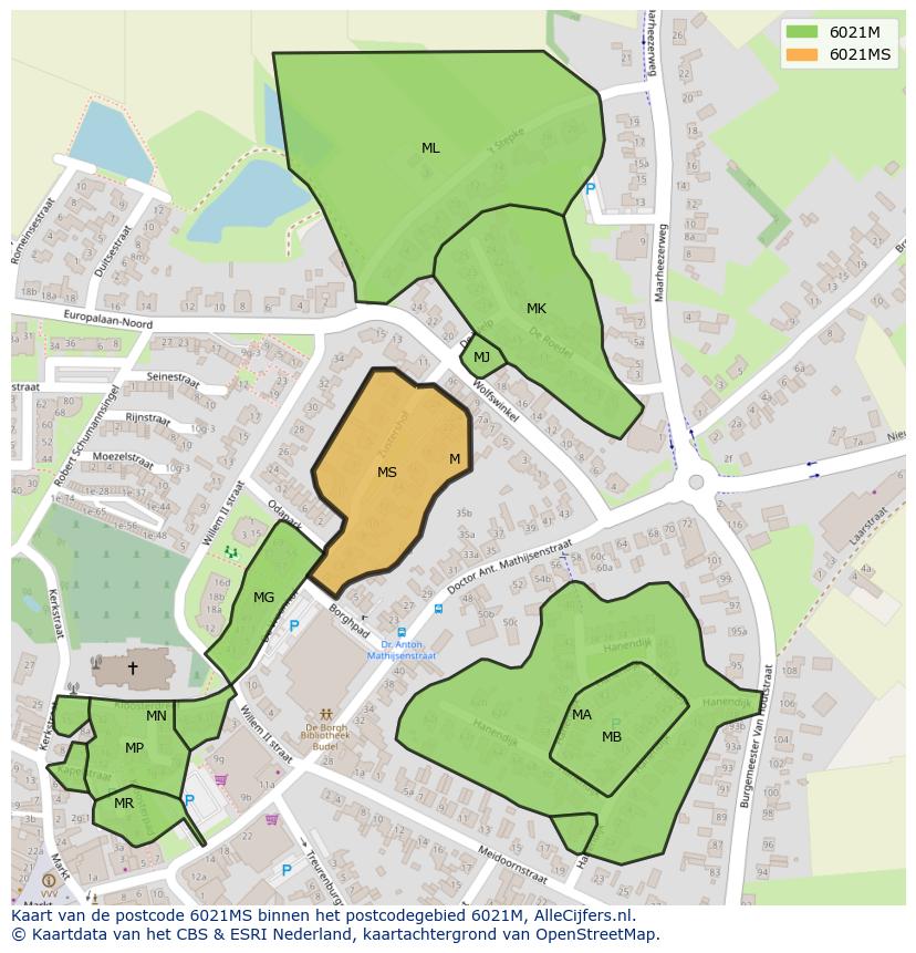 Afbeelding van het postcodegebied 6021 MS op de kaart.