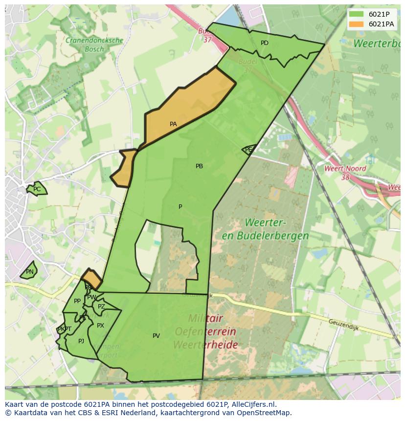 Afbeelding van het postcodegebied 6021 PA op de kaart.