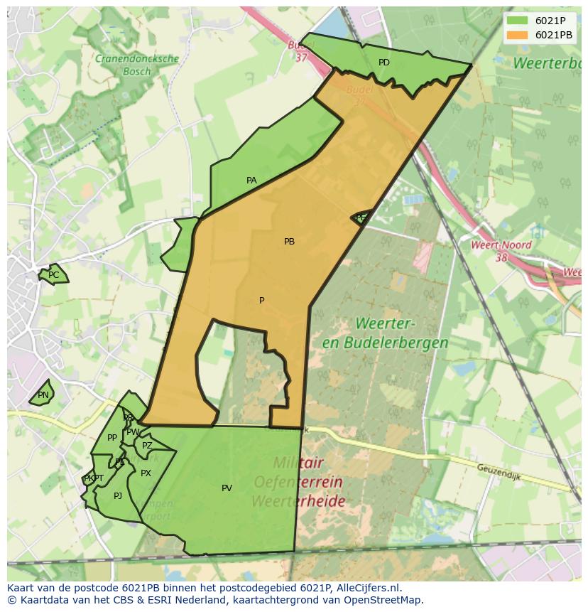 Afbeelding van het postcodegebied 6021 PB op de kaart.