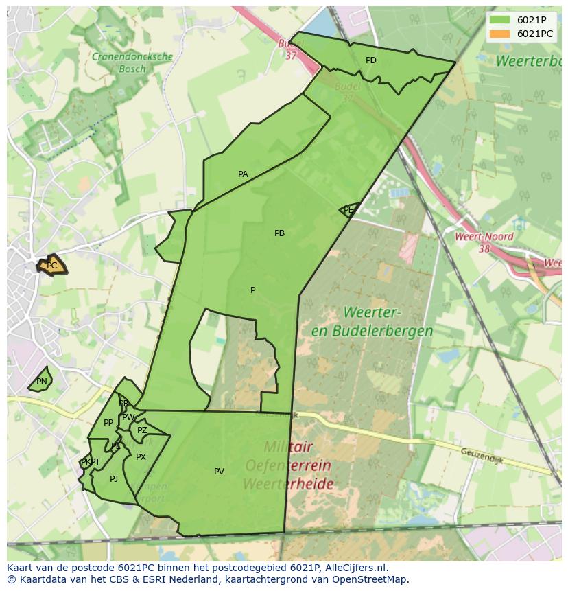 Afbeelding van het postcodegebied 6021 PC op de kaart.
