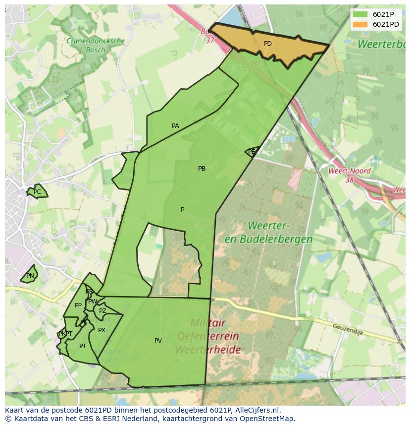 Afbeelding van het postcodegebied 6021 PD op de kaart.