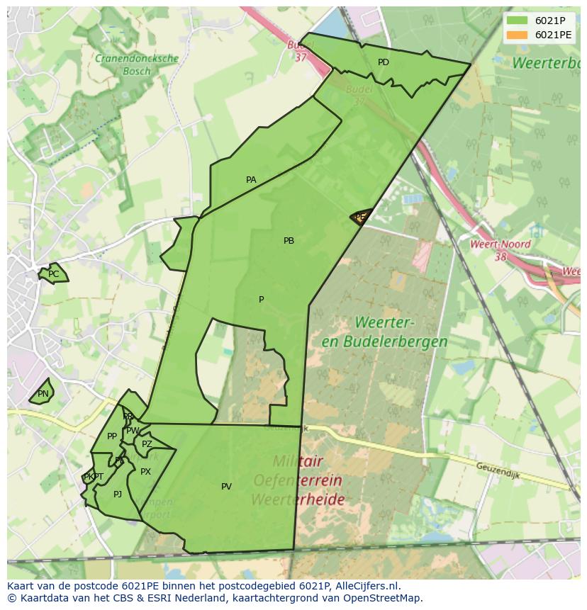 Afbeelding van het postcodegebied 6021 PE op de kaart.