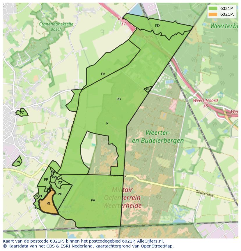 Afbeelding van het postcodegebied 6021 PJ op de kaart.