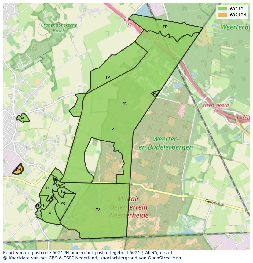 Afbeelding van het postcodegebied 6021 PN op de kaart.