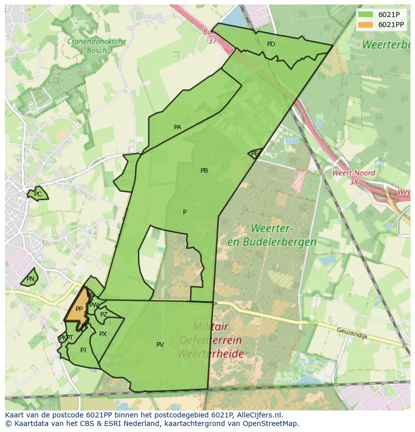 Afbeelding van het postcodegebied 6021 PP op de kaart.