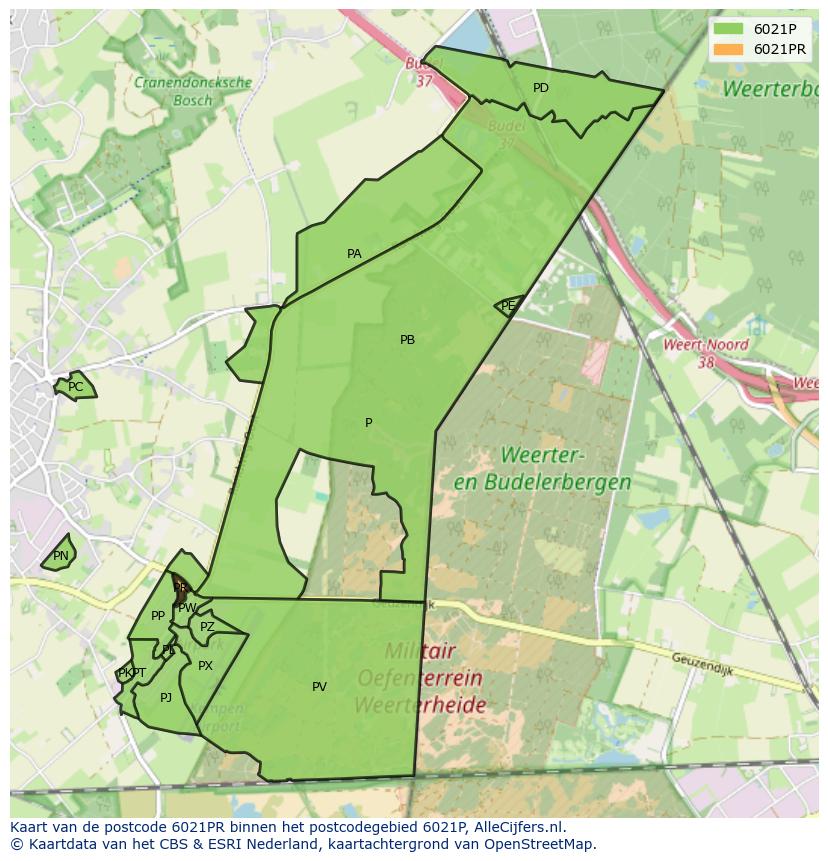 Afbeelding van het postcodegebied 6021 PR op de kaart.