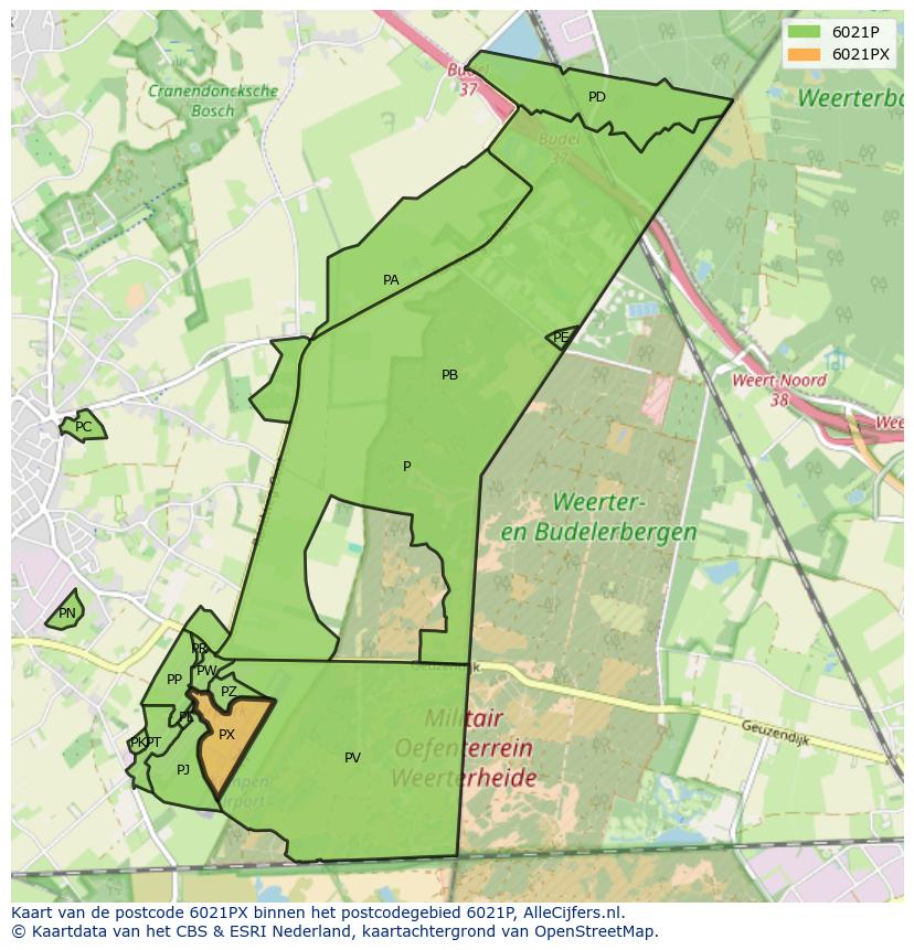 Afbeelding van het postcodegebied 6021 PX op de kaart.