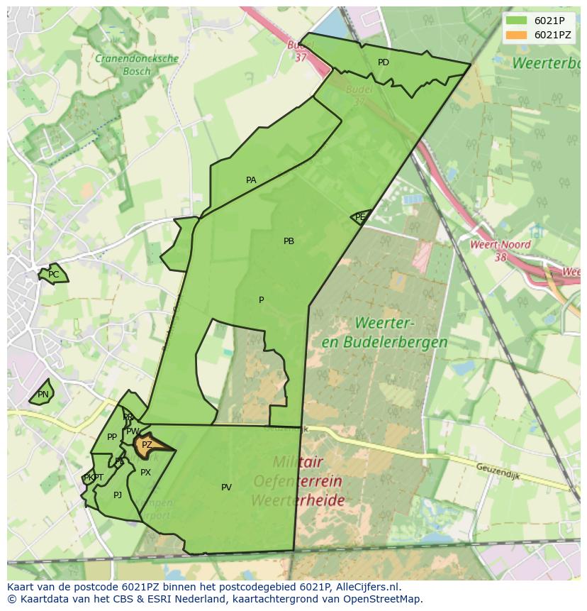 Afbeelding van het postcodegebied 6021 PZ op de kaart.