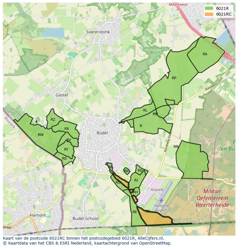 Afbeelding van het postcodegebied 6021 RC op de kaart.