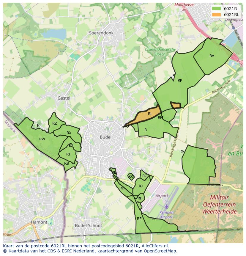 Afbeelding van het postcodegebied 6021 RL op de kaart.