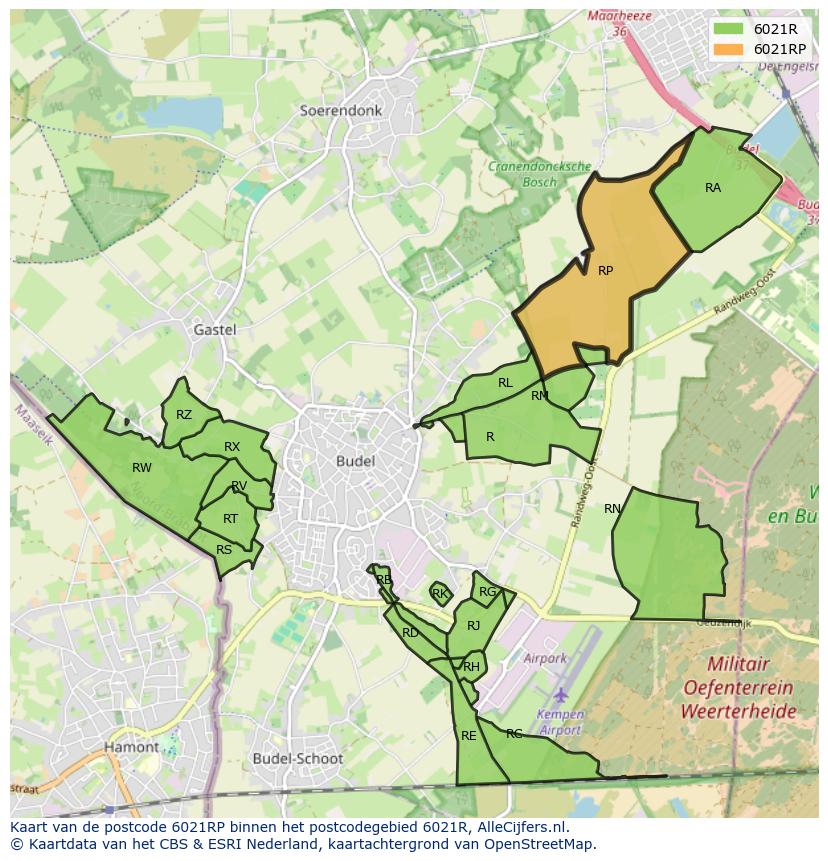 Afbeelding van het postcodegebied 6021 RP op de kaart.