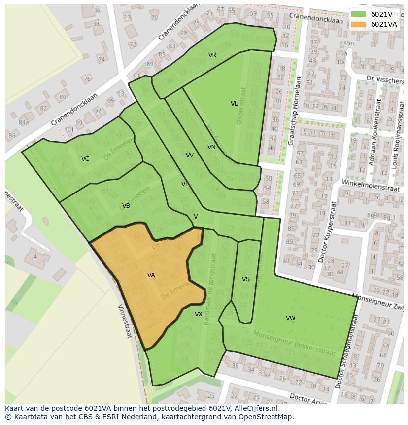Afbeelding van het postcodegebied 6021 VA op de kaart.