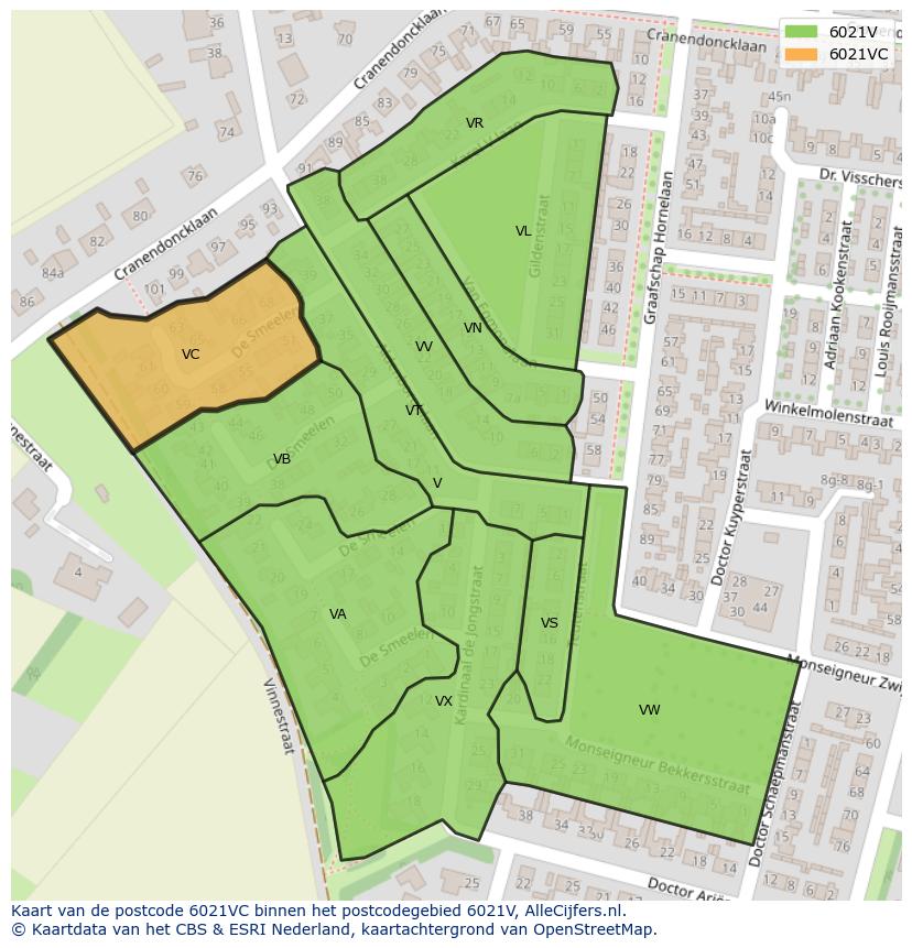 Afbeelding van het postcodegebied 6021 VC op de kaart.