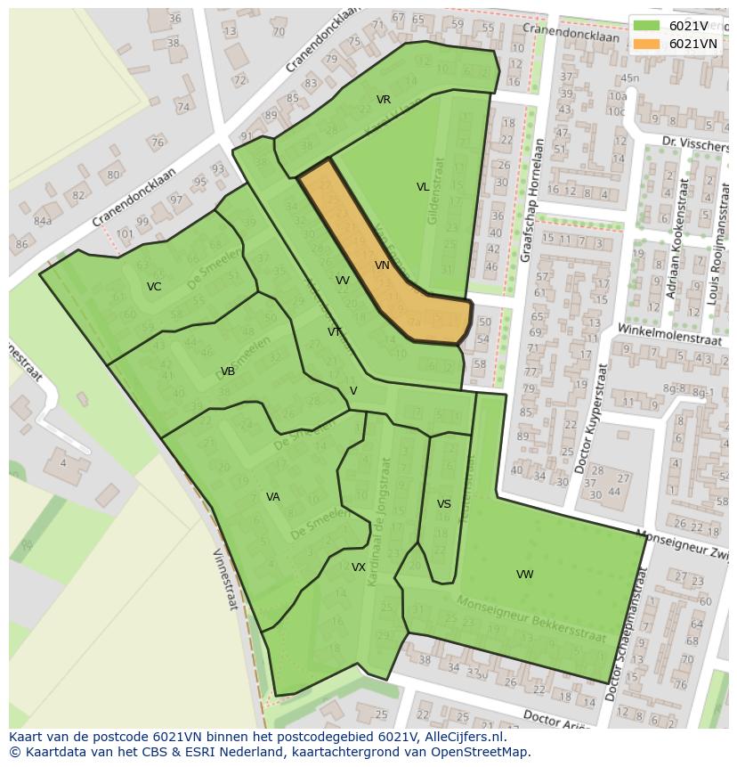 Afbeelding van het postcodegebied 6021 VN op de kaart.