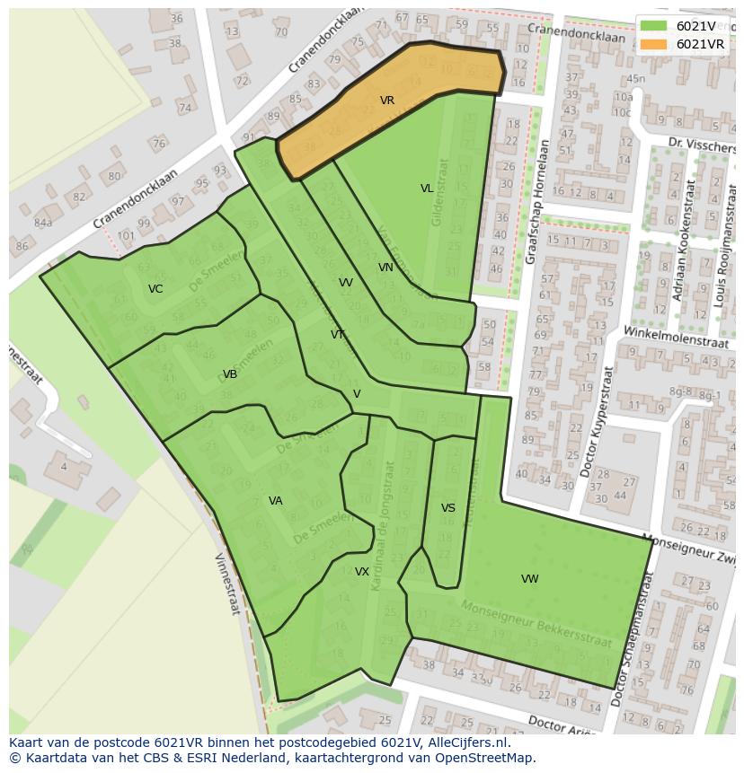 Afbeelding van het postcodegebied 6021 VR op de kaart.