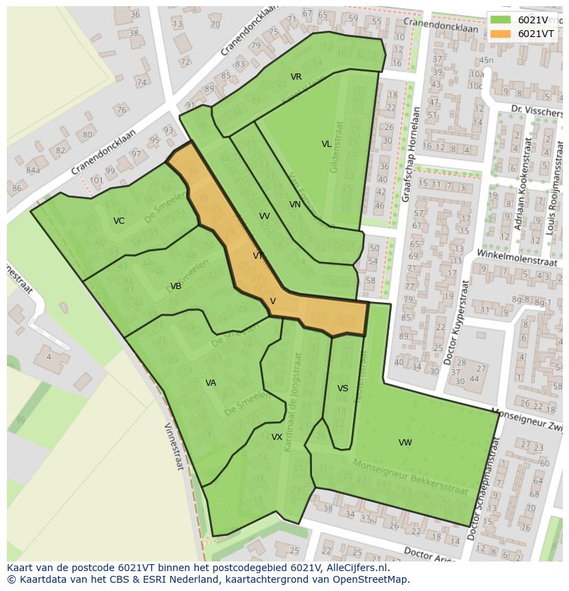 Afbeelding van het postcodegebied 6021 VT op de kaart.