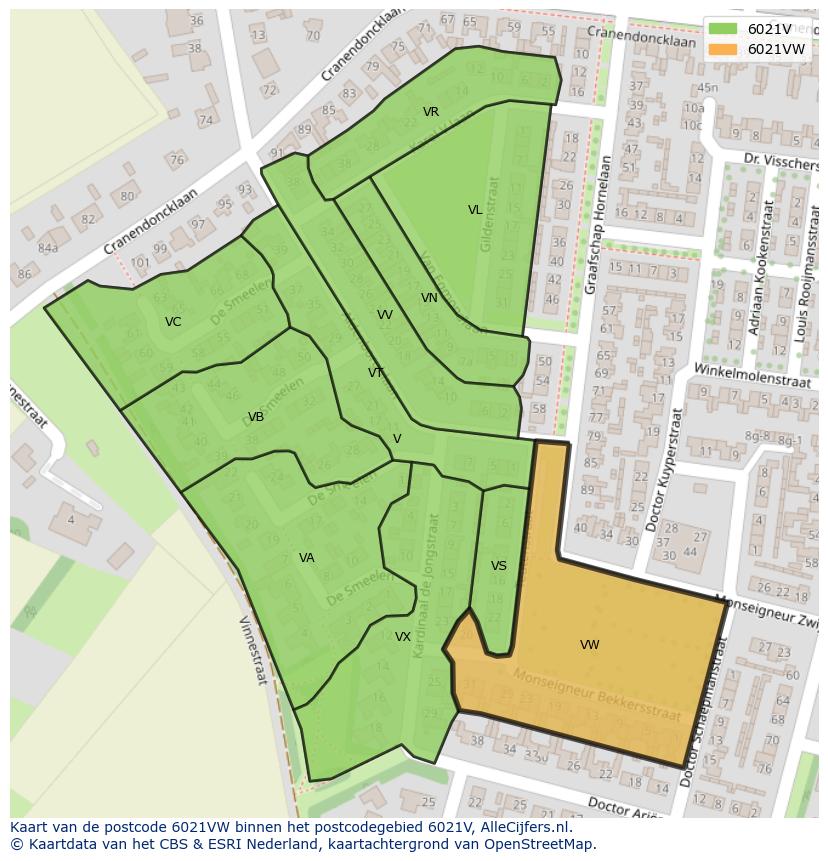 Afbeelding van het postcodegebied 6021 VW op de kaart.