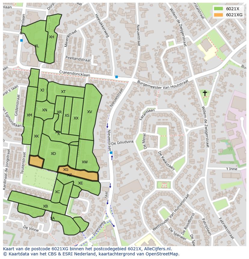 Afbeelding van het postcodegebied 6021 XG op de kaart.