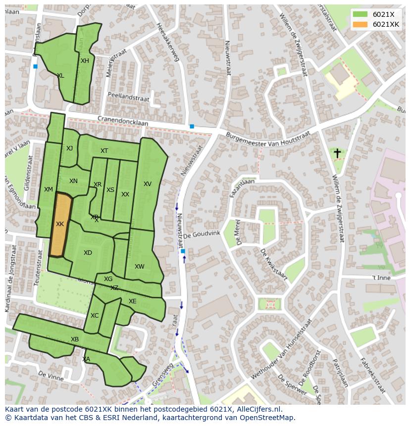 Afbeelding van het postcodegebied 6021 XK op de kaart.