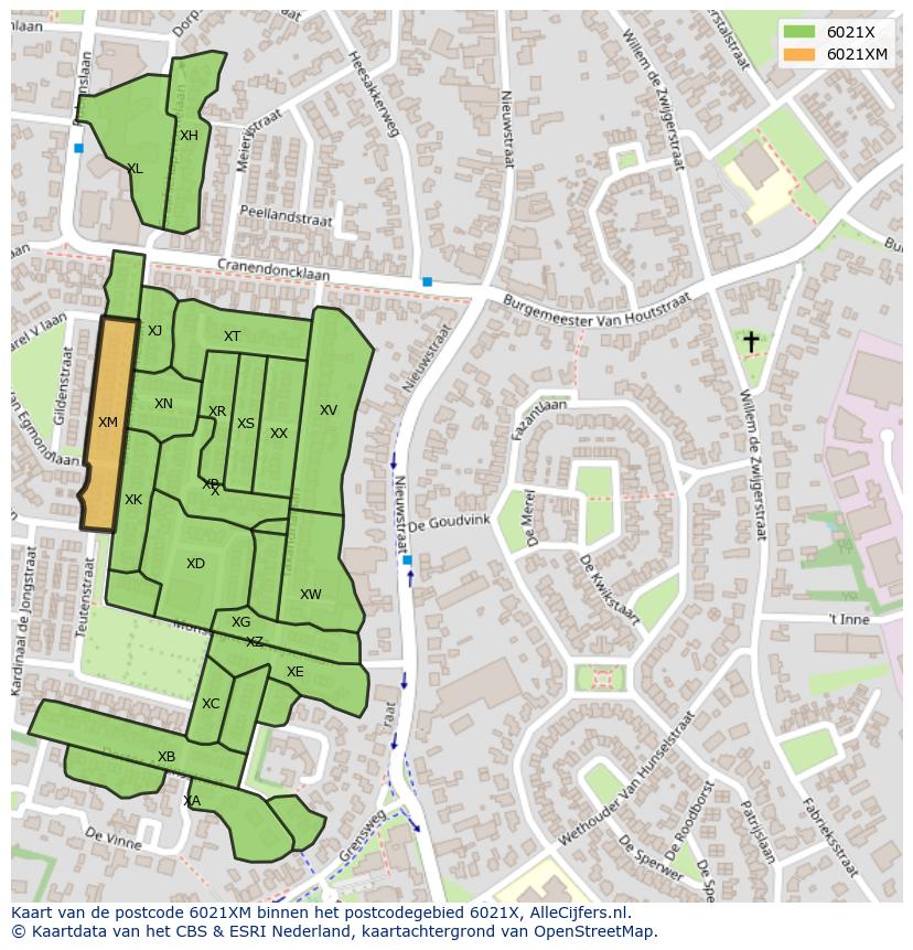 Afbeelding van het postcodegebied 6021 XM op de kaart.