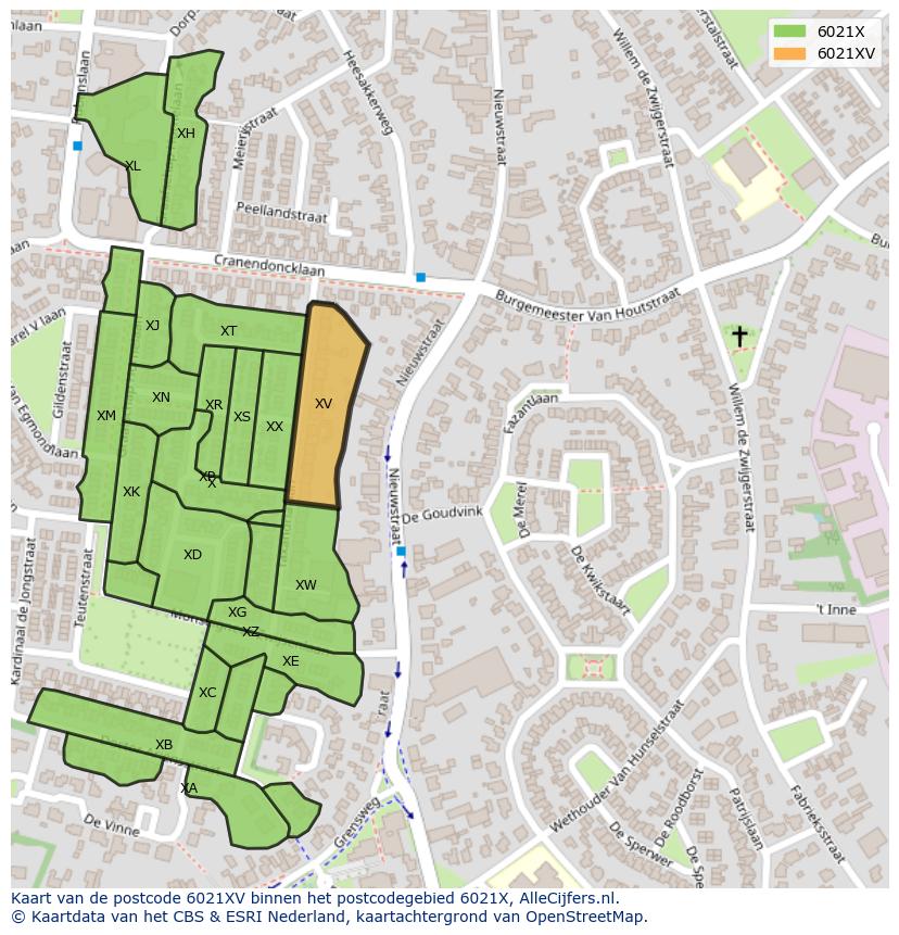 Afbeelding van het postcodegebied 6021 XV op de kaart.