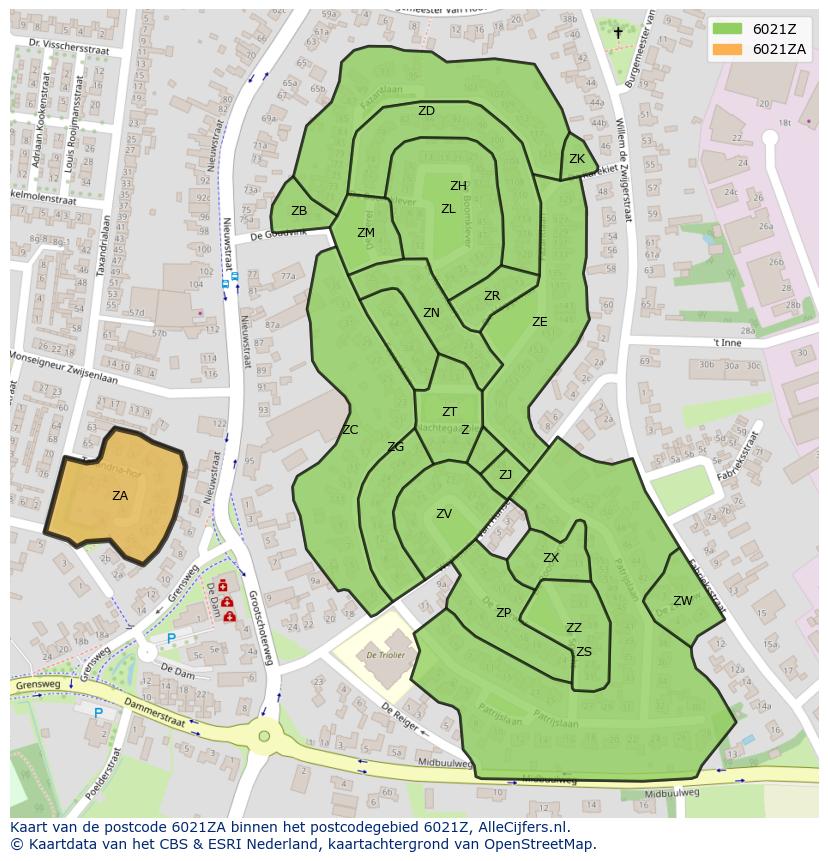 Afbeelding van het postcodegebied 6021 ZA op de kaart.