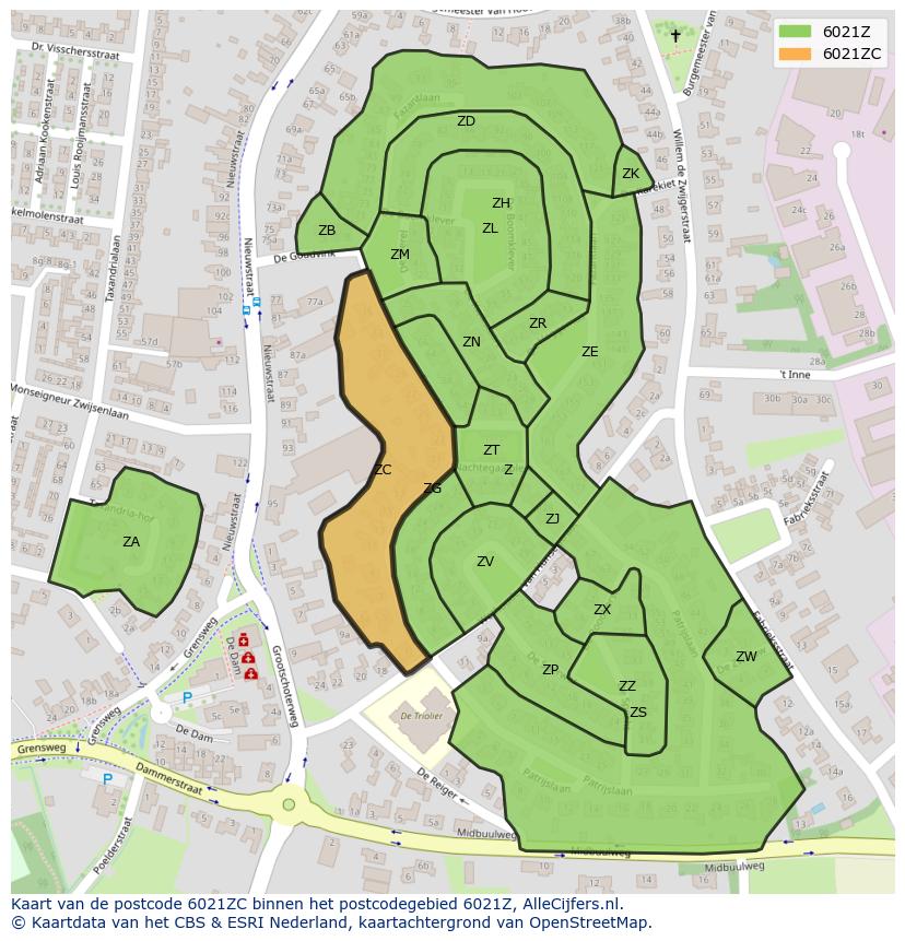 Afbeelding van het postcodegebied 6021 ZC op de kaart.