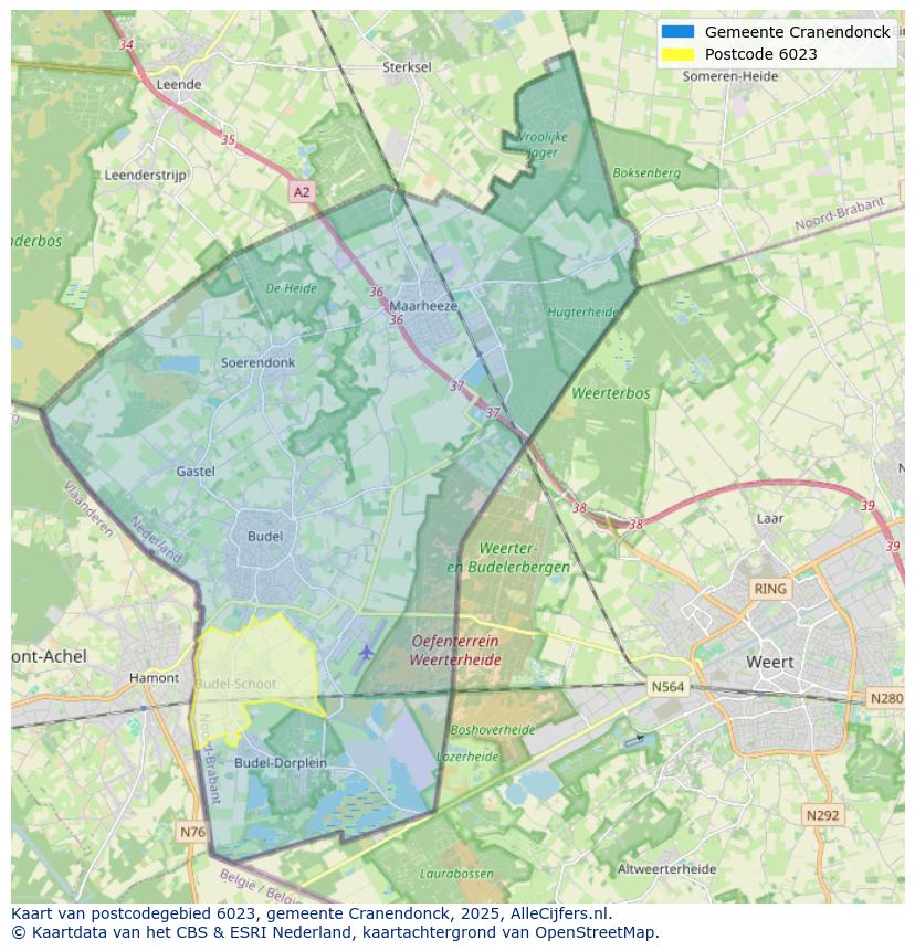 Afbeelding van het postcodegebied 6023 op de kaart.