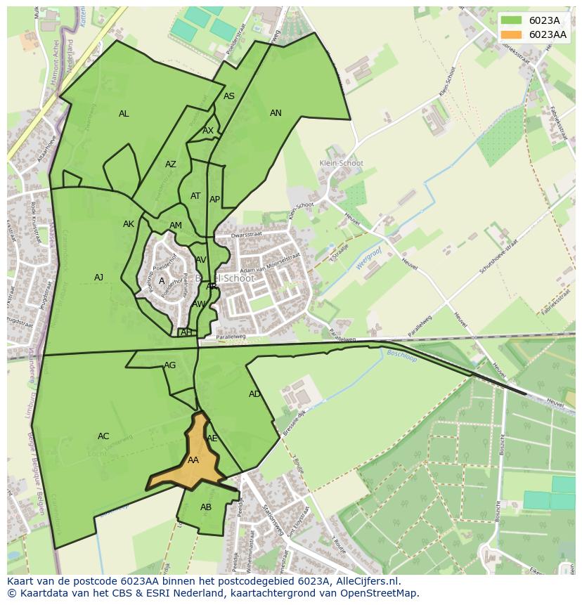 Afbeelding van het postcodegebied 6023 AA op de kaart.