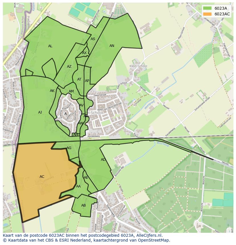 Afbeelding van het postcodegebied 6023 AC op de kaart.
