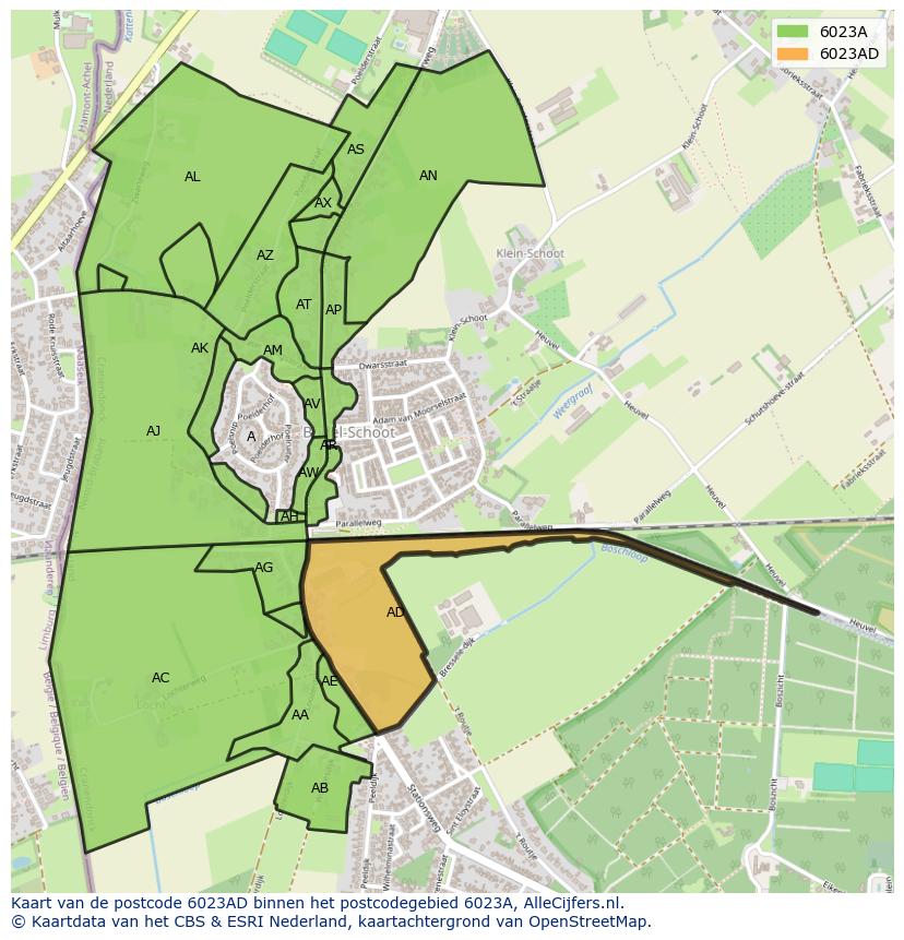 Afbeelding van het postcodegebied 6023 AD op de kaart.