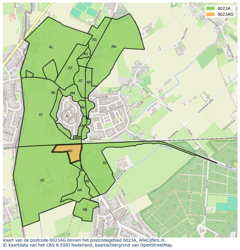 Afbeelding van het postcodegebied 6023 AG op de kaart.
