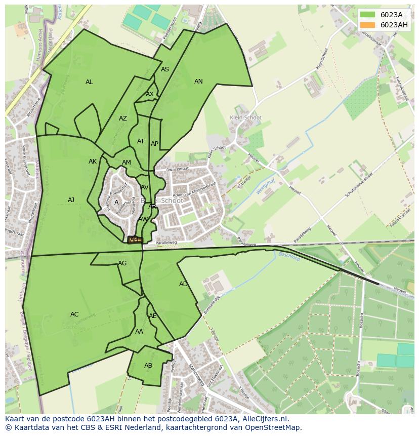 Afbeelding van het postcodegebied 6023 AH op de kaart.