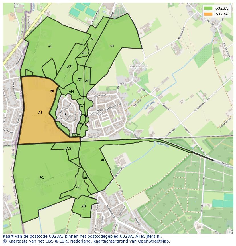 Afbeelding van het postcodegebied 6023 AJ op de kaart.