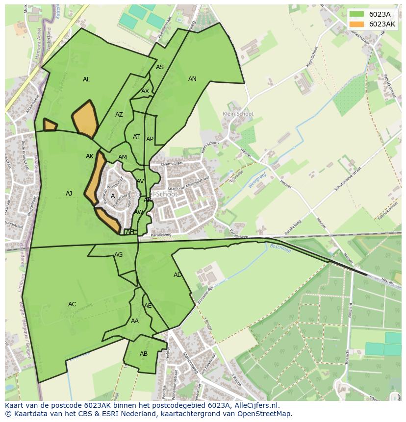 Afbeelding van het postcodegebied 6023 AK op de kaart.
