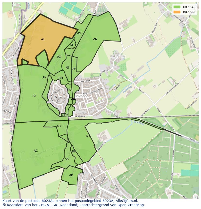 Afbeelding van het postcodegebied 6023 AL op de kaart.